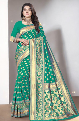 Pikham Self Design Banarasi Art Silk Saree(Green)