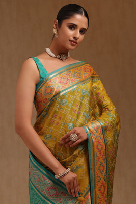soch Printed Saree with Attached Blouse Silk Blend Saree(Light Green)