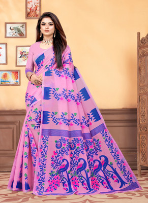 Vedant Vastram Self Design Jamdani Cotton Blend Saree(Maroon)