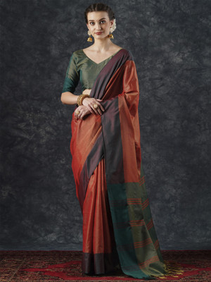 Divastri Woven Tant Silk Blend Saree(Orange)