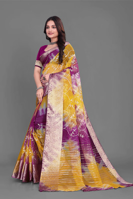 Aarunika LGF Solid/Plain Bollywood Organza Saree(Magenta)