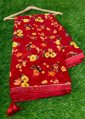 S.R.TEXTILES Floral Print Bollywood Georgette Saree(Red)