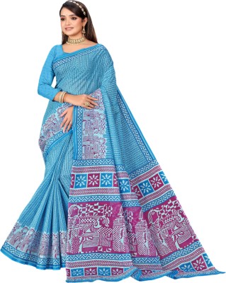 karishma sarees Printed Daily Wear Pure Cotton Saree(Blue)