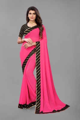 FABMORA Solid/Plain, Embellished Bollywood Chiffon, Georgette Saree(Pink)