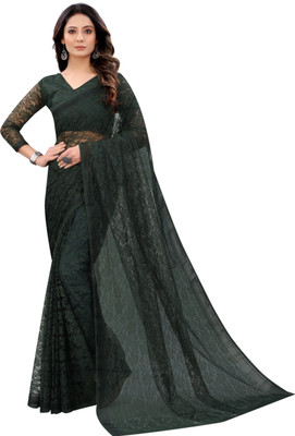 SNH EXPORT Floral Print Bollywood Net Saree(Dark Green)