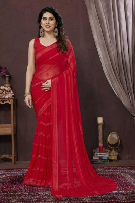 RFG Solid/Plain Bollywood Satin Saree(Red)
