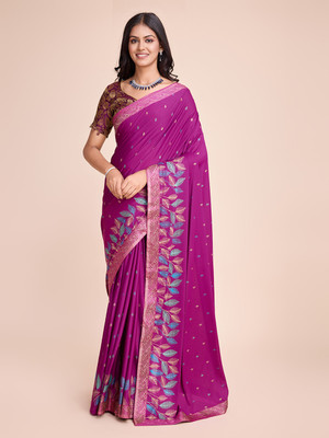 Foxsite Self Design Assam Silk Silk Blend Saree(Purple)