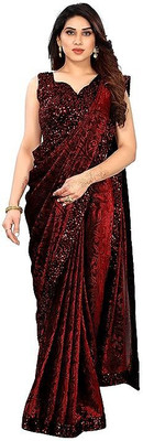 Amavii Embellished Banarasi Lycra Blend Saree(Red)