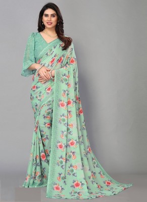 STYLEVEDA Printed Daily Wear Georgette Saree(Green)