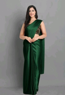 Arpita Fashion Solid/Plain, Self Design Bollywood Satin Saree(Dark Green)