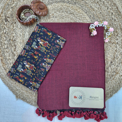 aangmi Self Design Handloom Khadi Saree(Maroon)