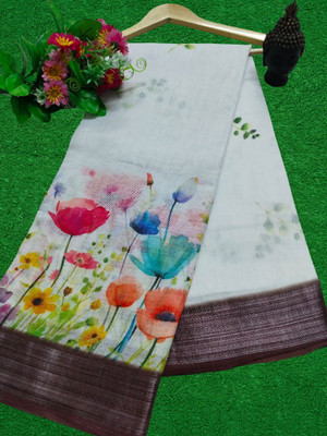 HangerStories Woven Kanjivaram Pure Cotton, Cotton Silk Saree(White)