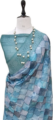 A K creations Printed Banarasi Cotton Blend Saree(Light Blue)