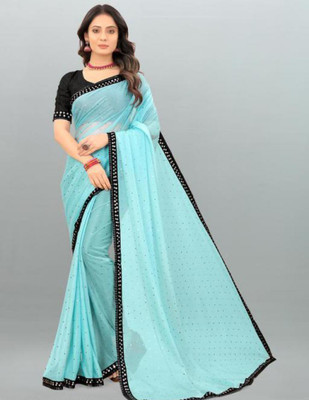 EPRIMPEX Solid/Plain Bollywood Lycra Blend Saree(Light Blue)