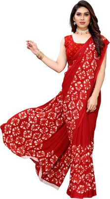 Kanooda Prints Printed Daily Wear Georgette Saree(Red)