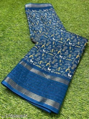 Adiyogi Enterprise Printed Bollywood Silk Blend Saree(Dark Blue)