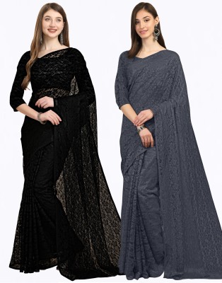 IRI Embellished Bollywood Net Saree(Pack of 2, Black, Grey)