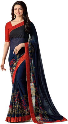 Hensi sarees shop Dyed, Ombre, Solid/Plain, Striped, Woven, Embellished Bandhani Georgette, Art Silk Saree(Blue)