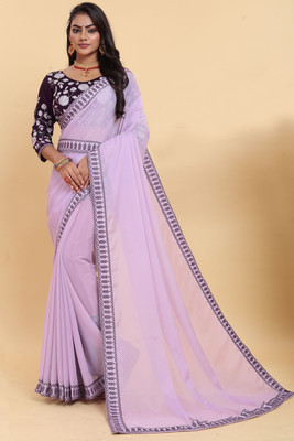 DWINIZAA STORE Embroidered Bollywood Georgette Saree(Purple)