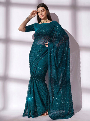 zili Embellished Bollywood Georgette Saree(Green)