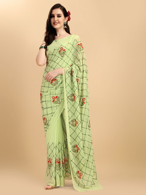 Sangria Embroidered Saree with Attached Blouse Georgette Saree(Green)
