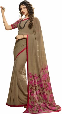 Hinayat Fashion Printed Daily Wear Georgette, Chiffon Saree(Beige)