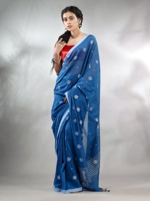 RIDDHIMAN FASHION Woven Handloom Pure Cotton Saree(Blue)