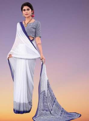 WILLMAKE Printed Bollywood Georgette Saree(Blue)
