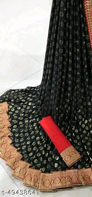mahim Printed Bollywood Lycra Blend Saree(Black)