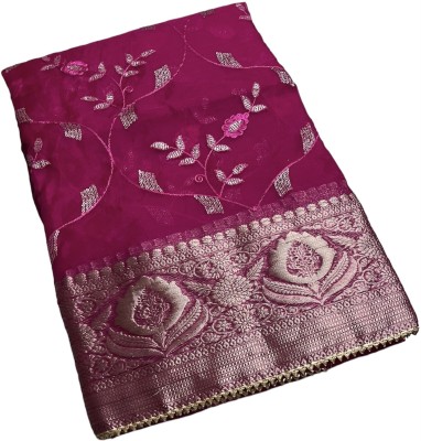 Stylish Sarees Embroidered, Woven Banarasi Organza, Art Silk Saree(Pink)