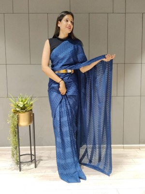 SHWENILA Solid/Plain Bollywood Satin Saree(Blue)