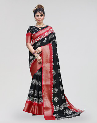 ANIRAV Printed Bollywood Jacquard, Art Silk Saree(Black, Red)