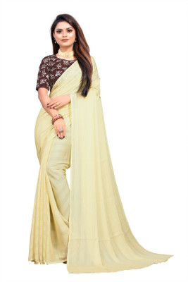 Dhruti Creation Striped Bollywood Silk Blend Saree(Yellow)