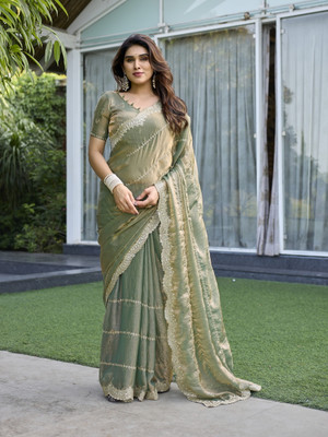 Tasrika Embroidered, Embellished Bollywood Jimmy choo Saree(Green)