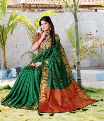 LAVYANSH CREATION Printed Patola Silk Blend Saree(Green)