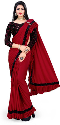 Prosaler Solid/Plain Bollywood Lycra Blend Saree(Maroon)