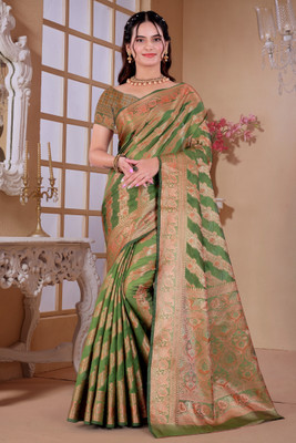 Raj Vivah Printed Kanjivaram Jacquard Saree(Light Green)