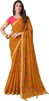 The Fashion Attire Floral Print Bollywood Chiffon Saree(Yellow)