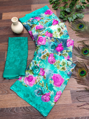 kashvi sarees Floral Print Daily Wear Georgette Saree(Light Blue)