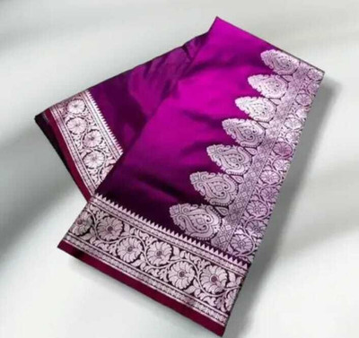 shobhatex Woven, Floral Print, Paisley, Self Design Banarasi Raw Silk Saree(Purple)