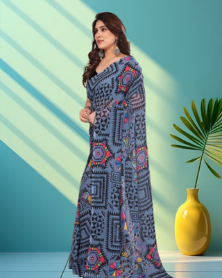 Jayu Printed Bandhani Georgette Saree(Grey)