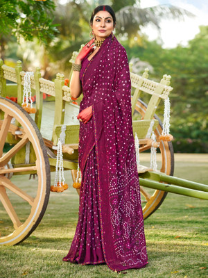 Sareemall Printed Bandhani Georgette Saree(Magenta)