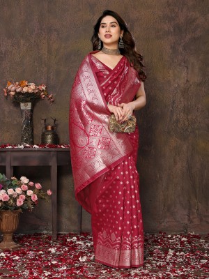 YASHIKA Printed, Self Design Banarasi Cotton Silk, Jacquard Saree(Maroon)