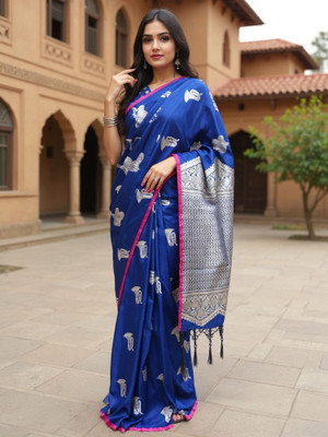 Anouk Rustic Woven Banarasi Silk Blend Saree(Blue)