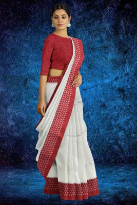 ADbutiq Self Design Handloom Handloom Pure Cotton Saree(White)