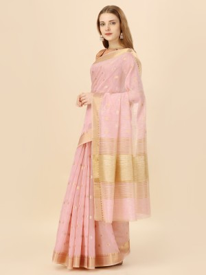 KAZIA Woven, Floral Print, Geometric Print Banarasi Silk Blend Saree(Pink)