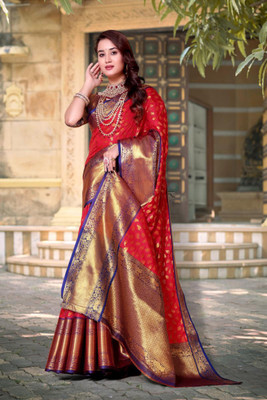 LAVYANSH CREATION Woven, Self Design Banarasi Silk Blend, Jacquard Saree(Red)