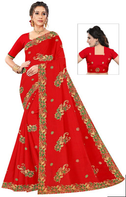 Maa Jagdamba Designer Embroidered Bollywood Chiffon Saree(Red)