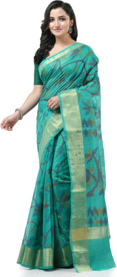 TANTLOOM Printed Handloom Handloom Cotton Blend Saree(Light Blue)
