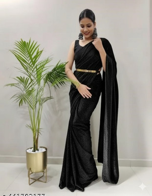 Amavii Solid/Plain Bollywood Lycra Blend Saree(Black)